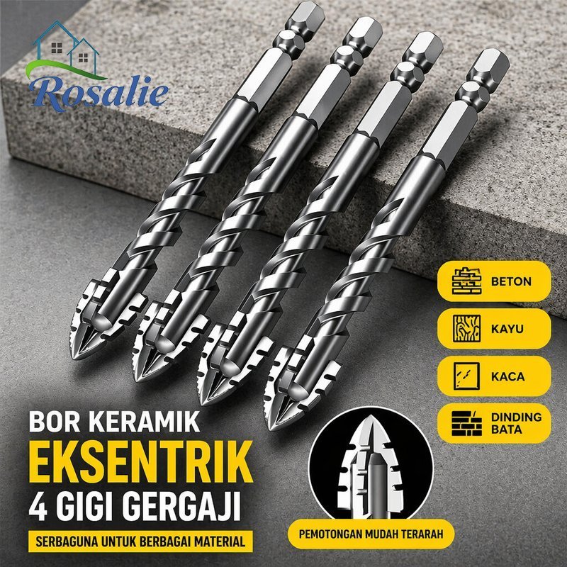 Mata Bor Eksentrik Set Baja Tungsten Shank Hex Untuk Beton Kayu Kaca Batu Bata