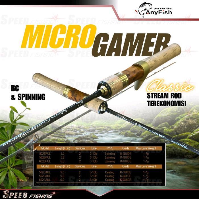 Joran Pancing Anyfish Micro Gamer 462 502 562 602 Spinning Baitcasting Stream Rod Murah - 502, Spinn