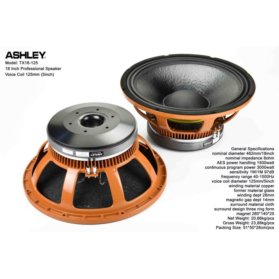 (KUALITAS TERBAIK) (PETI KAYU) speaker ashley 18 inch TX18-125 / TX 18 - 125 / TX125 subwofer WARNA 