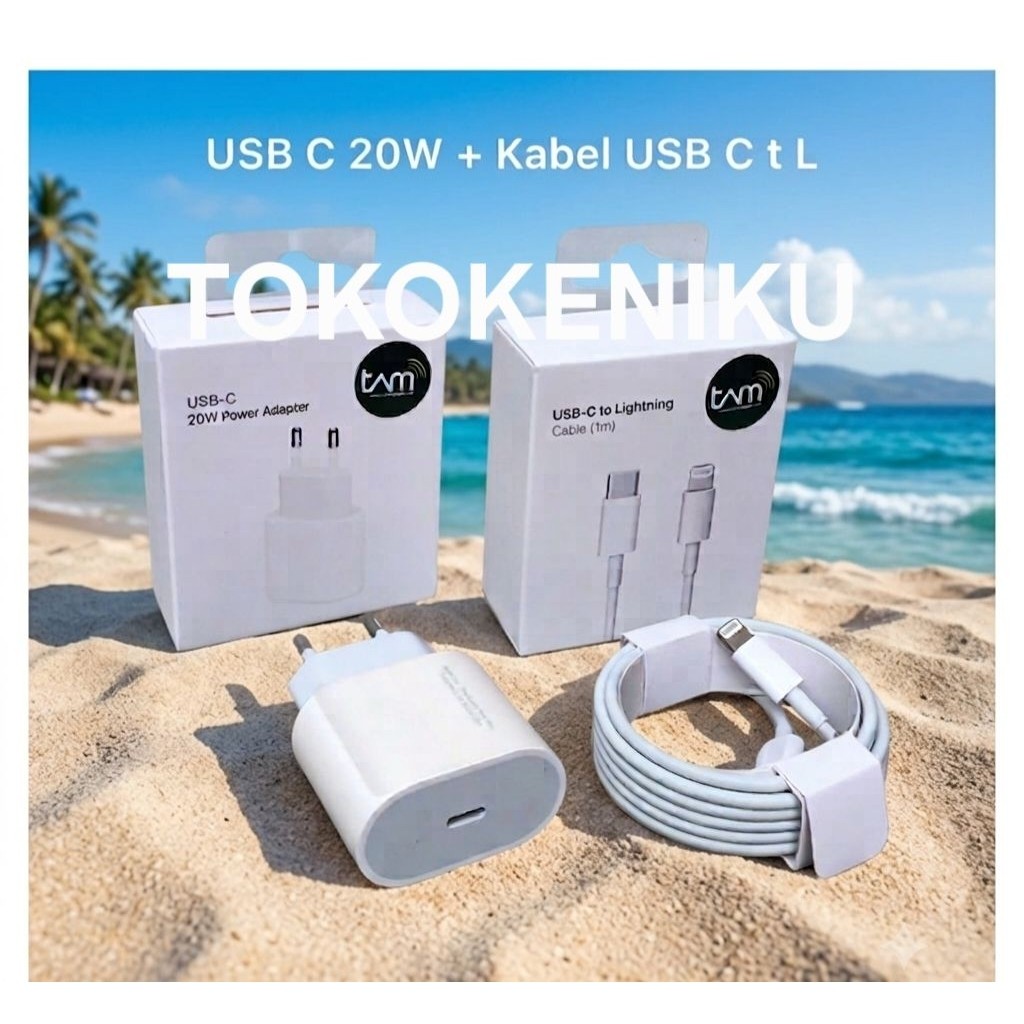 PAKET ADAPTER 20WATT & 1 KABEL DATA USB C TO LIGHTNING REAL1000% FAST CHARGING BATOK CHARGER iPHONE 
