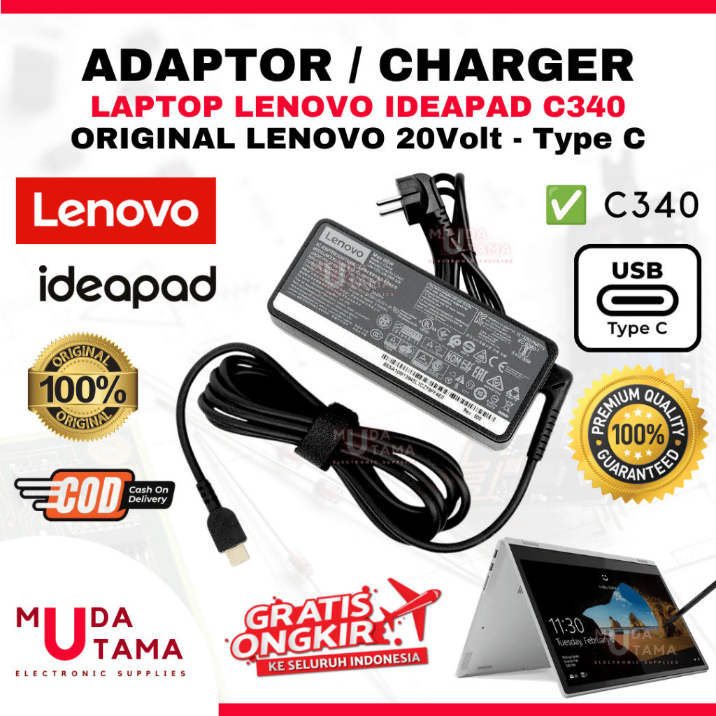Adaptor Charger Laptop LENOVO Ideapad C340 Type C Original - Adaptor Laptop LENOVO Ideapad C340 - Ad