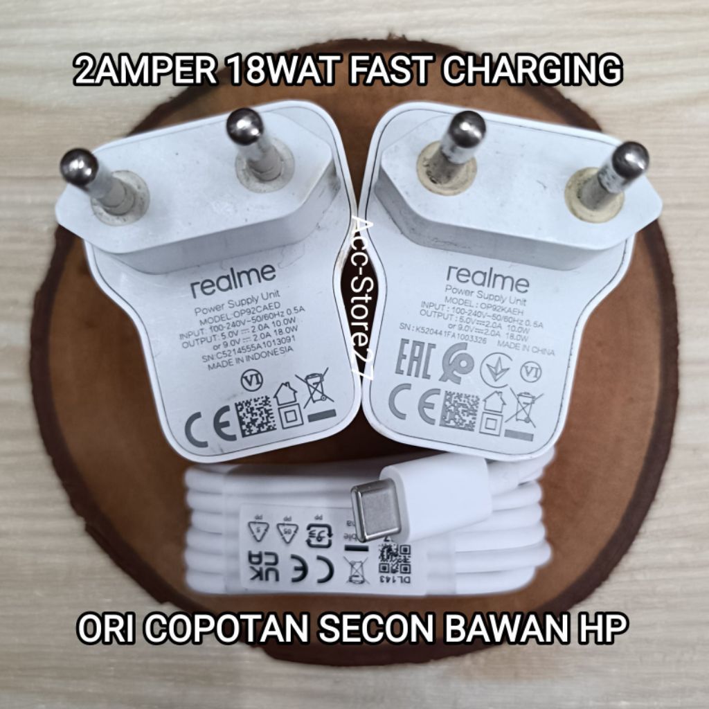 Charger ORI REALME C17/C35/C25/7i 2A 18Wat Fast Charging Type C 100% ORI Cabutan Bawan HP Second