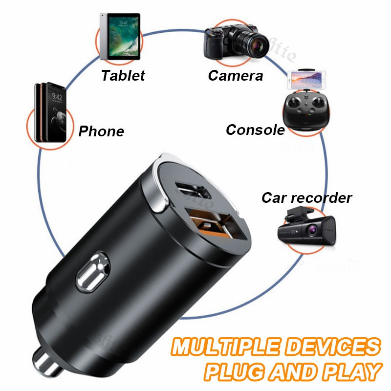Kivee Car Charger Mobil Fast Charging Type C USB 36W Quick Charger LCD display Dual Ports