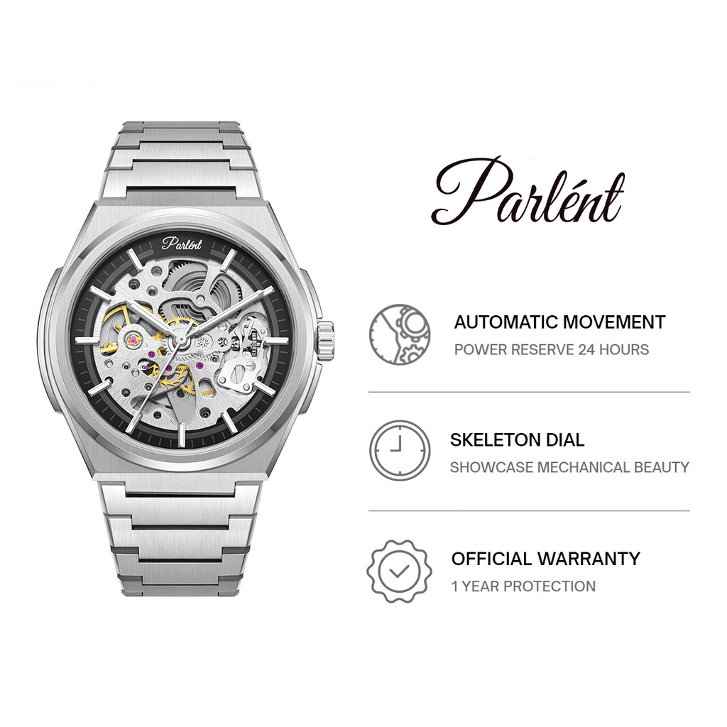 Parlent Stellar Automatic - Jam Tangan Pria 42mm, Automatic Movement, Waterproof 5ATM (50M), Stainle