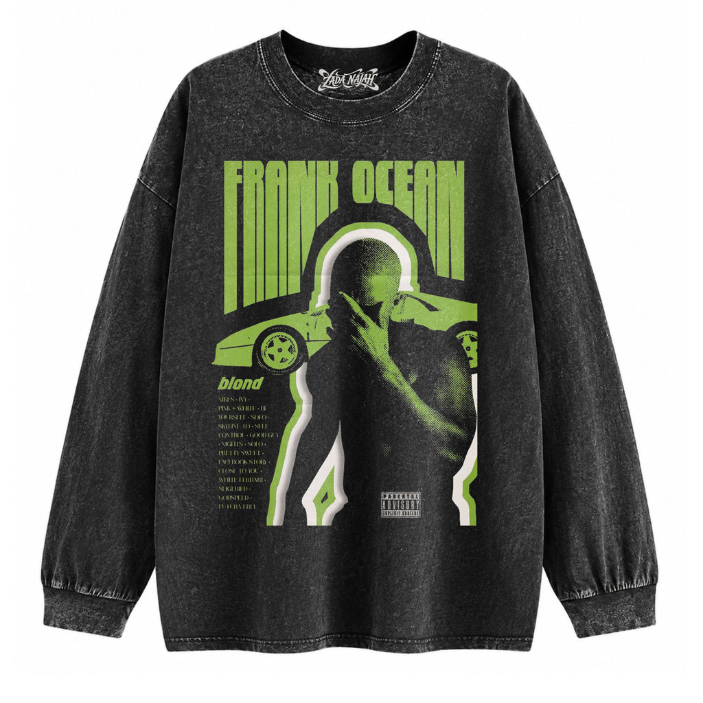 ZADA NAJAH Kaos Oversize Longsleeve Stone Black Washed Frank Ocean Vintage Graphic Tee Unisex Premiu
