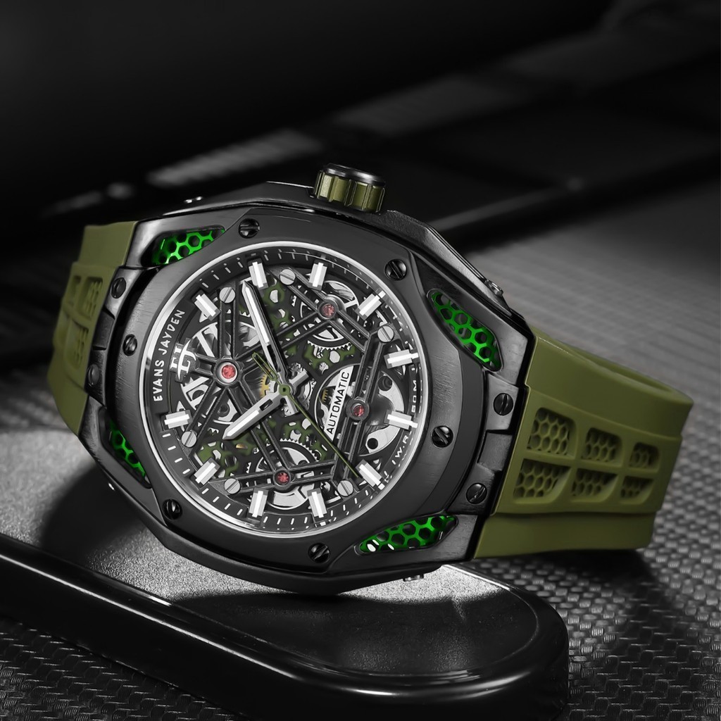 Evans Jayden Jam Tangan Pria 9622 Rubber Automatic Movement Silicon Kaca Sapphire Chronograph Water 
