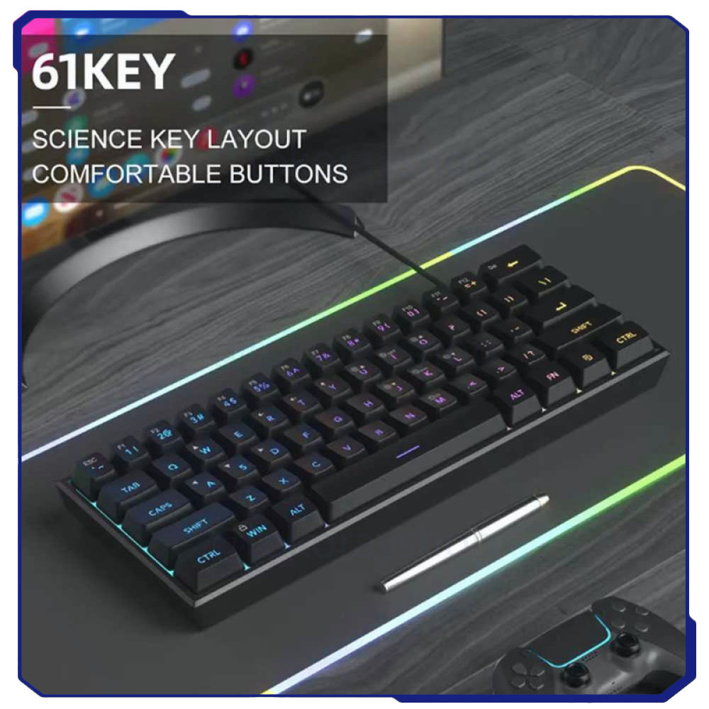 Keyboard Gaming RGB Mechanical Red Switch Wired 61 Keys - MK-61