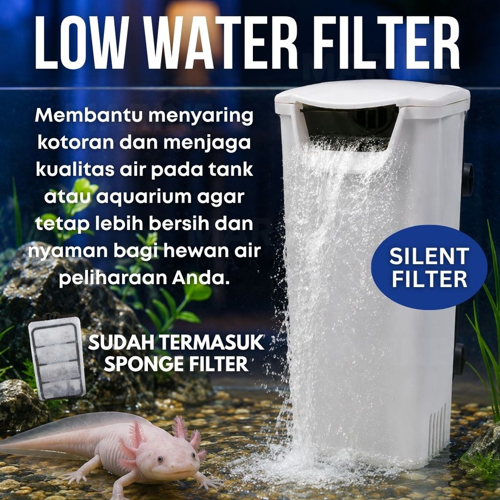 Silent Low Water Filter Air Dangkal Akuarium Turtle Fountain Pump Penyaring Kotoran Aquarium Kandang