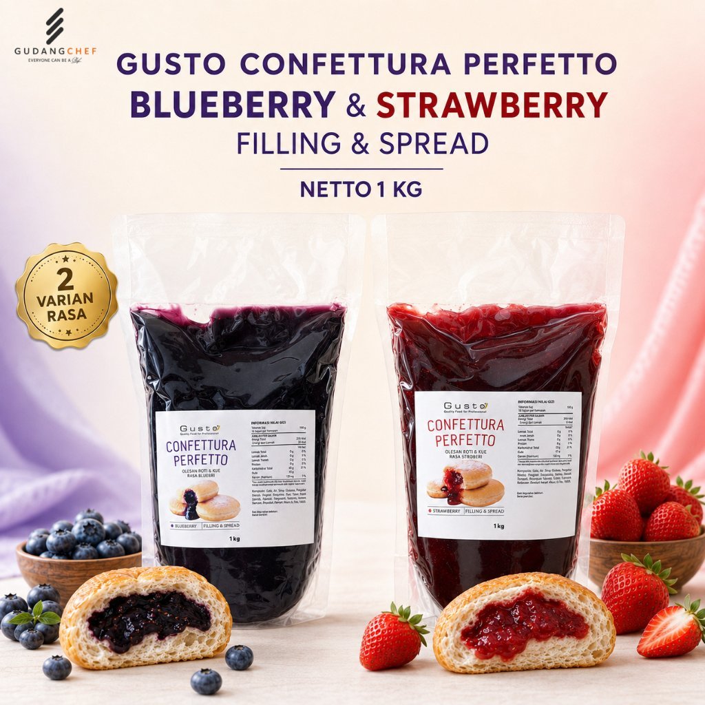 PONDAN Gusto Confettura Perfetto Filling & Spread 1kg | Blueberry & Strawberry HALAL untuk Isian Rot