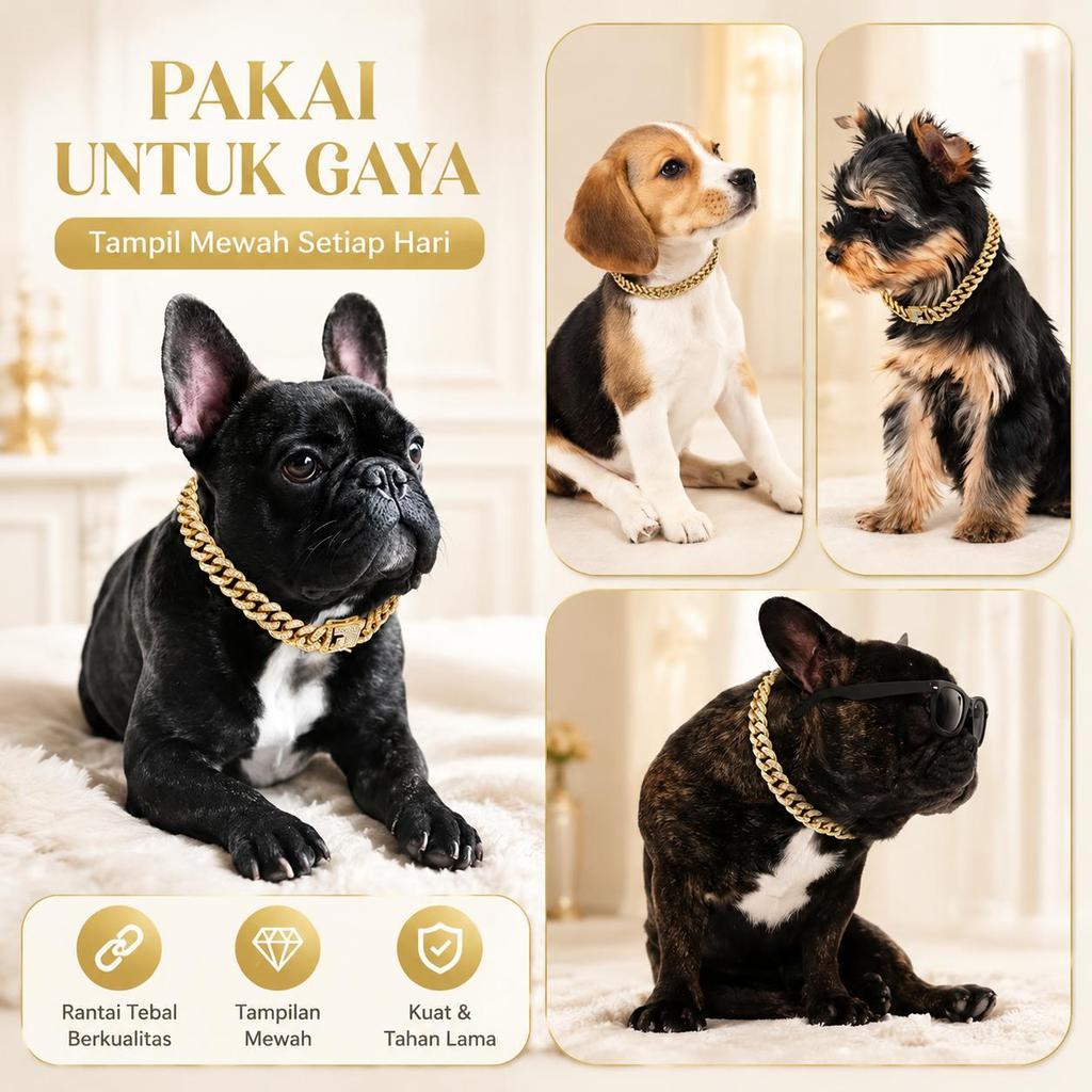 Kalung anjing perak, kalung anjing rantai Kuba berlian, kalung anjing, rantai kucing logam, kalung h