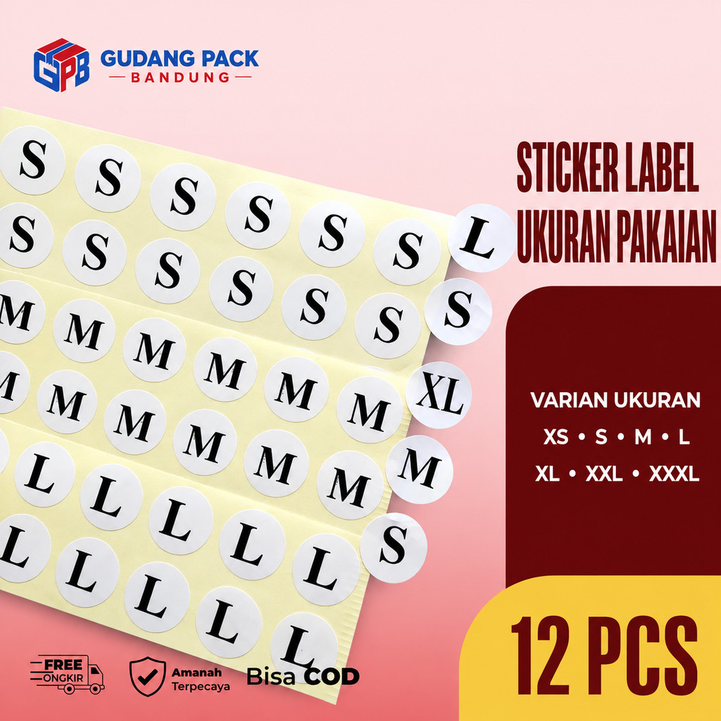 [12lembar] Stiker Label Ukuran Pakaian Isi 132 Pcs | Stiker Label Size Baju | Label Stiker Size Baju