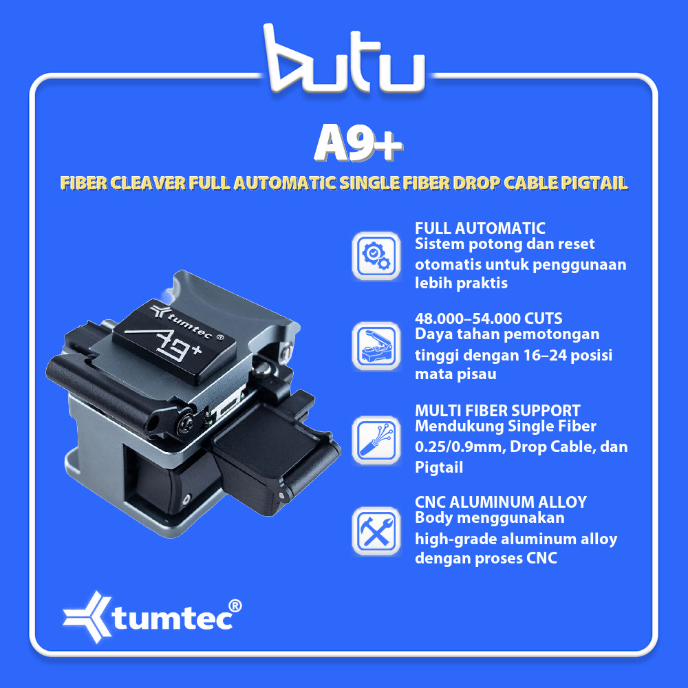 TUMTEC TMT-A9+ FIBER CLEAVER A9+ FULL AUTOMATIC SINGLE FIBER DROP CABLE PIGTAIL 48000-54000 CUTS