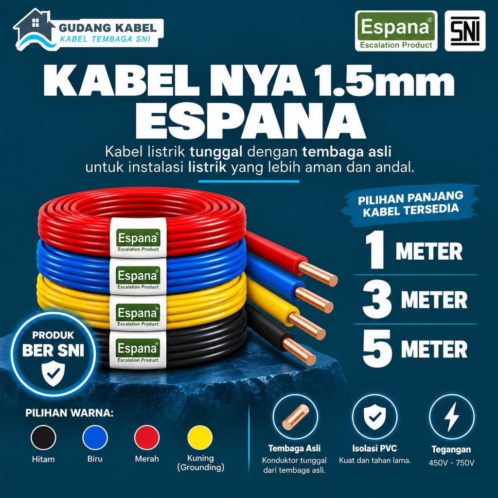 Kabel NYA 1.5mm Espana / Kabel Listrik NYA 1.5mm / Kabel NYA 1M 3M 5M