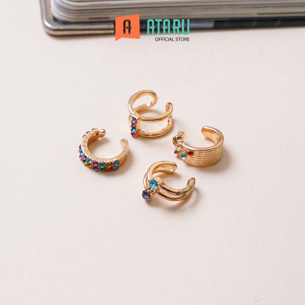 Ataru Anting Jepit Set 4 pcs Earrings Ear Jewelry Giwang Hiasan Telinga Ear Accessory Anting Tusuk S