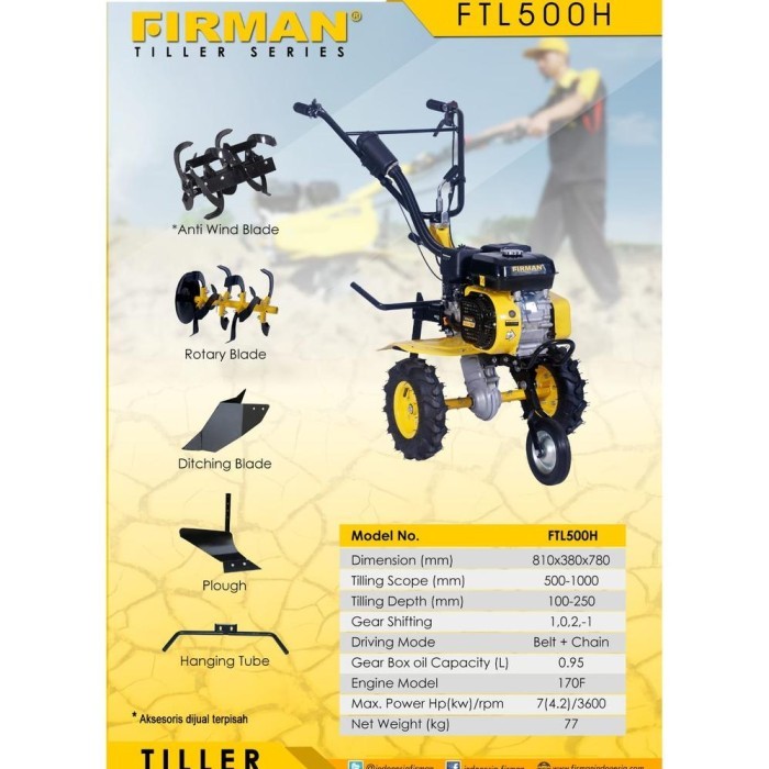 Terbaik Firman FTL500H / Mesin Traktor Mini / Mesin Bajak Mini FTL