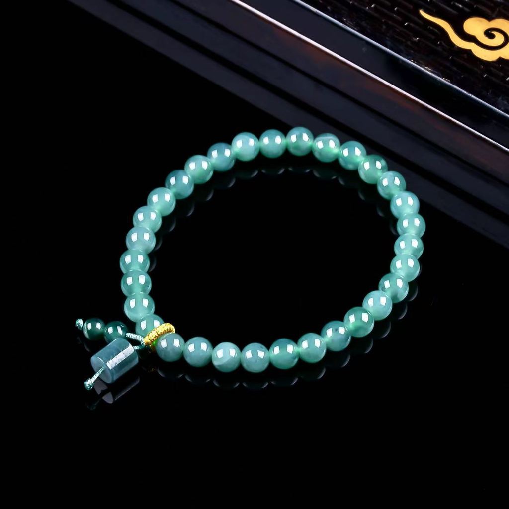 Giok alami Sebuah produk, gelang manik-manik bulat air biru es, gelang giok wanita, diameter manik-m