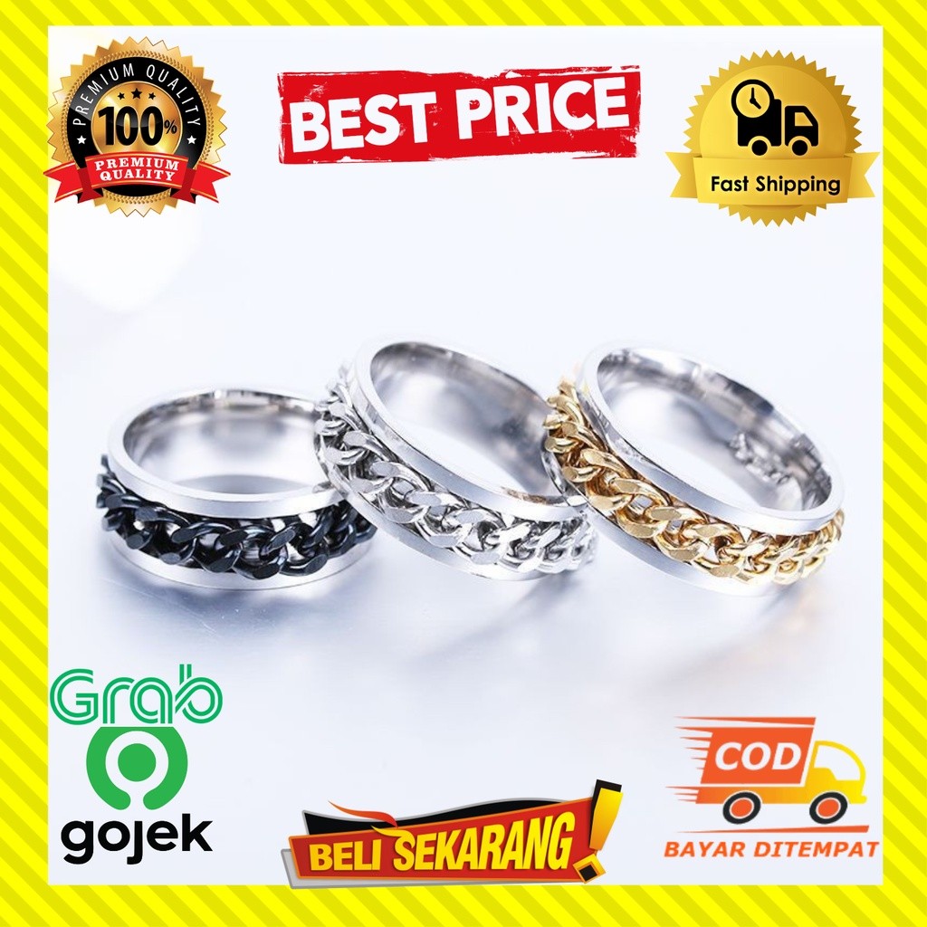 CINCIN TITANIUM PRIA WANITA RANTAI SILVER EMAS PREMIUM UNISEX ORI C31 | D10