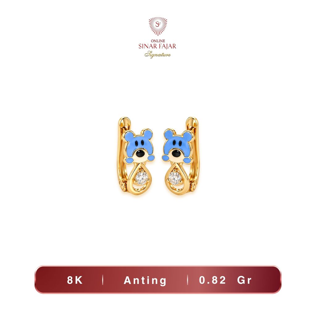 Anting Emas Jepit Karakter Beruang Biru 8K Terbaru LG - Sinar Fajar