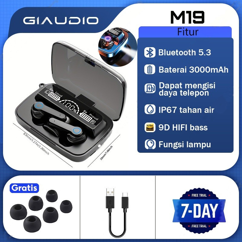 COD wx8 TWS Earphones Bluetooth M19 LED Display Hifi Sound Stereo Wireless Headphones Earbuds V5.3 B