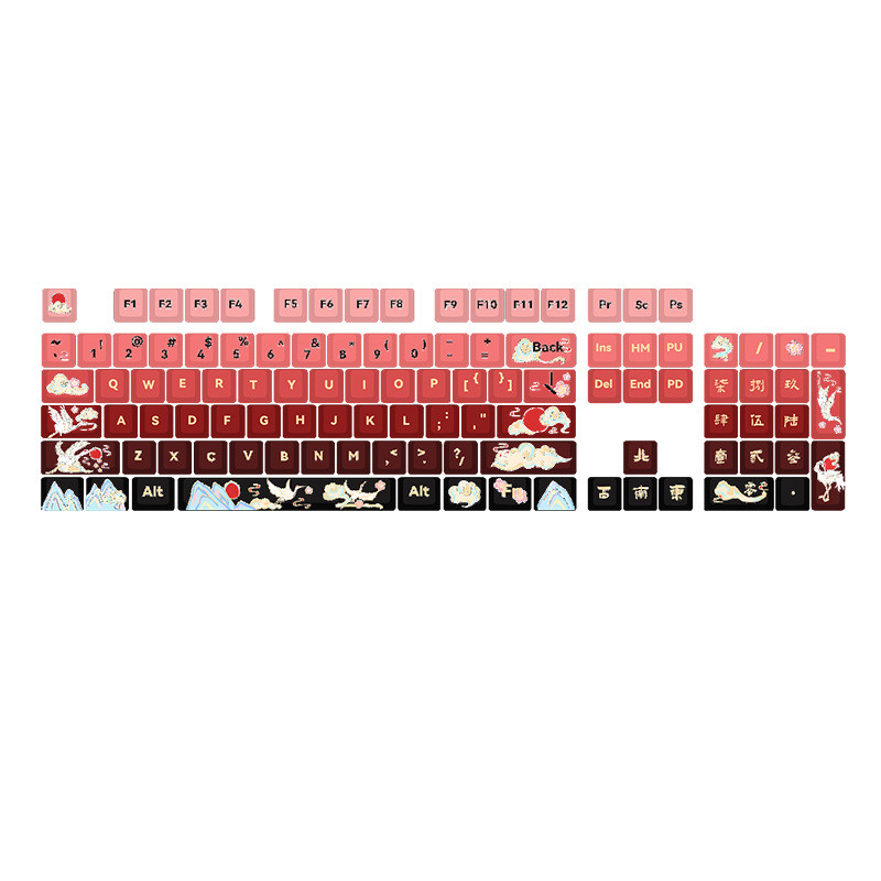 Gradient Red PBT Sublimation Keyboard Keycaps keycaps Full Set68/87/104/108Key