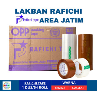 Rafichi Lakban Packing 1 Karton isi 54 Roll/Pcs Ukuran 45mm x 200yard Warna Bening Dan Coklat Tebal 