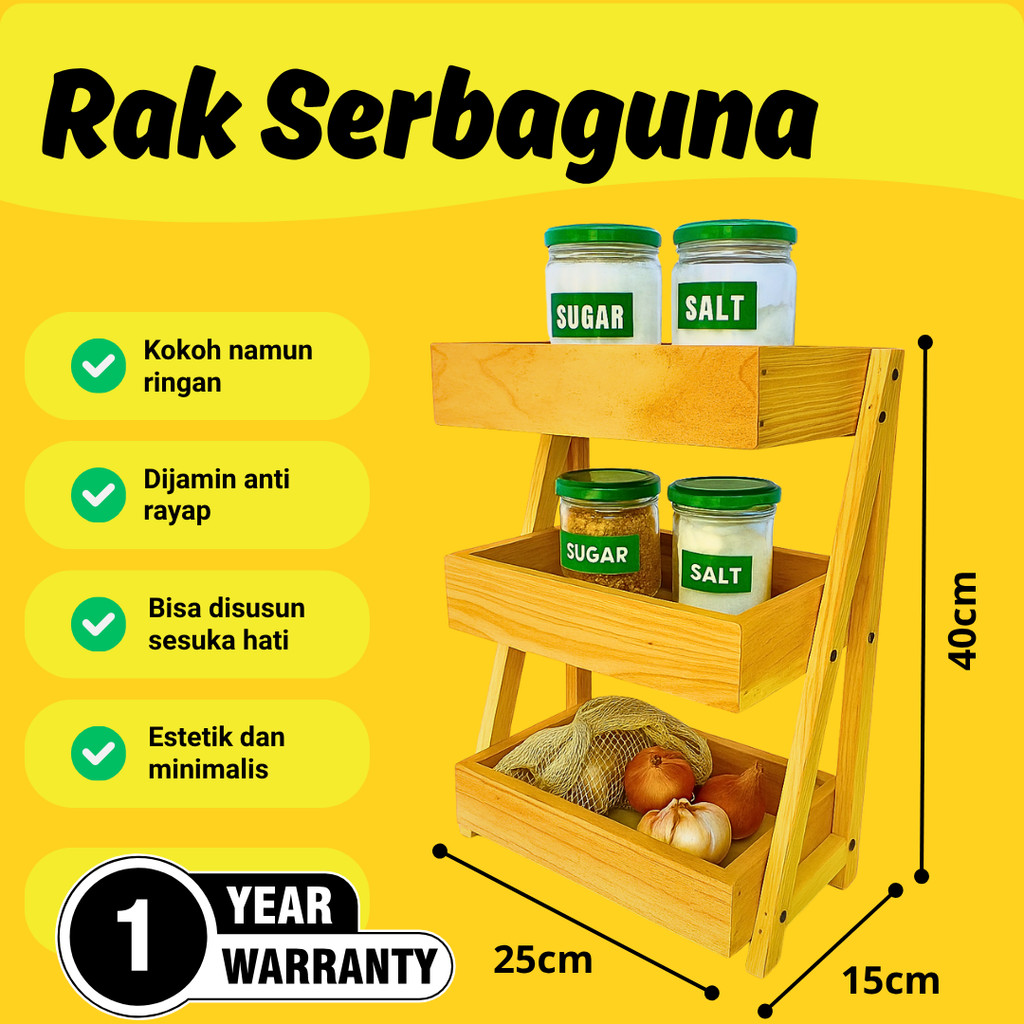 Rak Bawang Kayu 3 Susun / Rak Bumbu Serbaguna