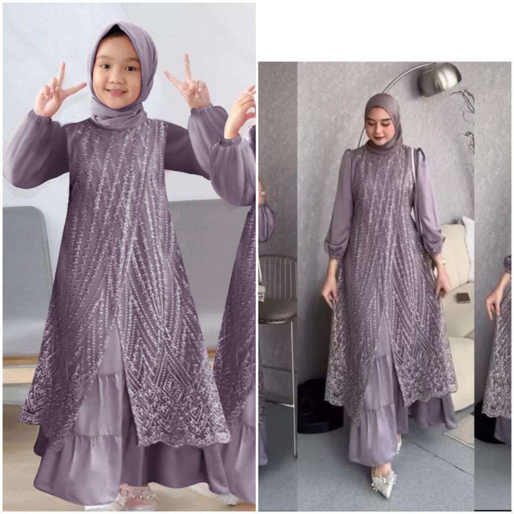 [𝐏𝐚𝐝𝐮 𝐃𝐫𝐞𝐬𝐬] Gamis Anak Muslim Warna Ungu Mauve Lavender (3–16 Tahun) – Dress Pesta & Kondangan Eleg