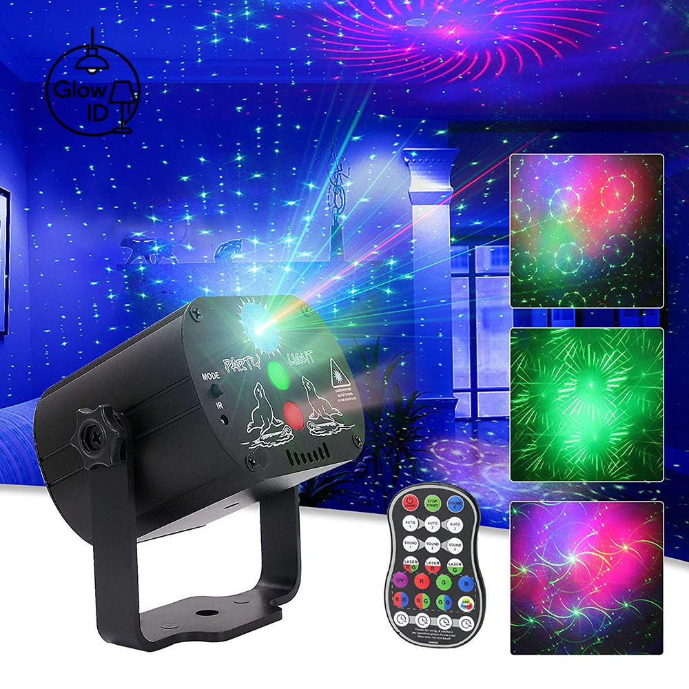 Lampu Disco Laser DJ RGB, Remote Control & Sound Active, untuk Panggung, Bar, Party