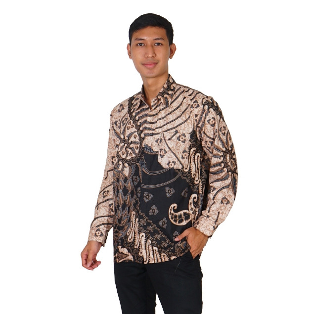 BATIK TRUSMI Kemeja Lengan Panjang Batik Pria Motif Kaliwungu Coklat BUL