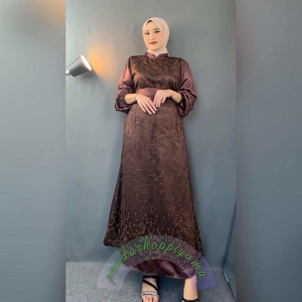 [Padu Dress] Gamis Brokat Modern Mahogany – Gamis Jumbo Premium untuk Pesta, Kondangan & Lebaran