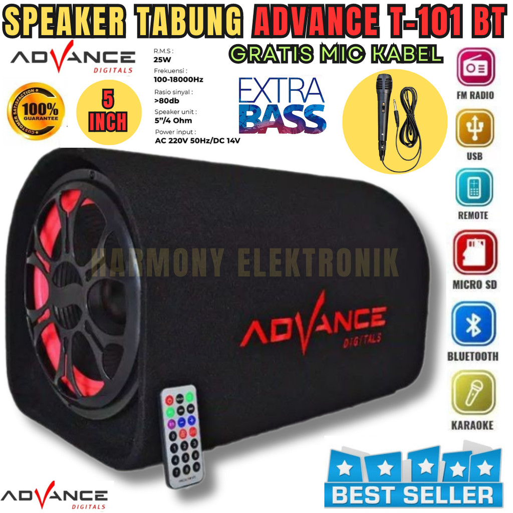Terlaris Speaker Advance T-101bt Free Mic | Speaker Bluetooth Full Bass [Karaoke,Usb,Tf,Fm,5 Inch] S