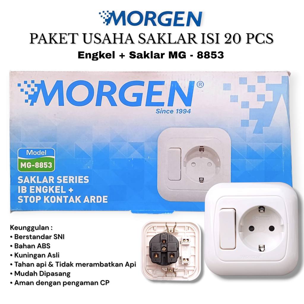 PAKET USAHA Isi 20 Pcs Saklar Engkel + Stop Kontak MORGEN MG-8853