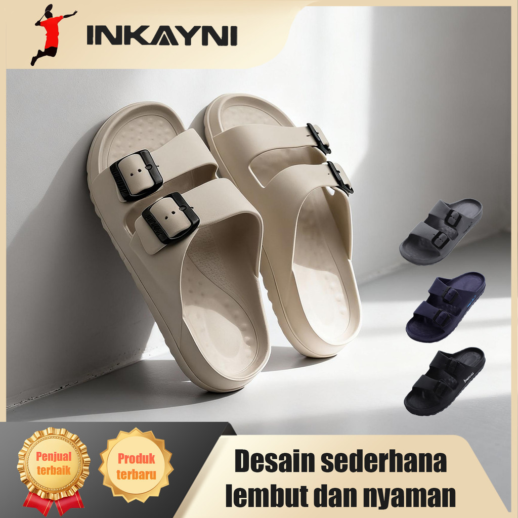 Inkayni sandal pria karet empuk anti slip sepatu sandal pria slop karet ori sandal pria casual sanda