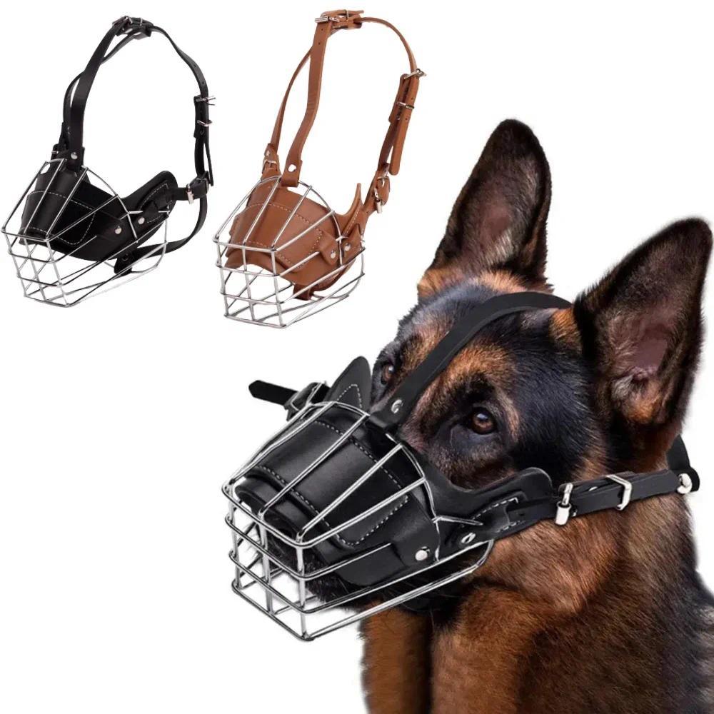 Adjustable Leather Metal  Breathable Dog Muzzle Anti Biting Pet Mouth Mask Dog Accessories