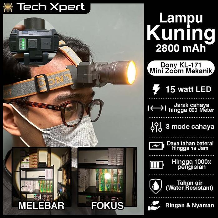 [DONY SPORT] SENTER KEPALA LED DONY 15 WATT KL-171 "MINI ZOOM MEKANIK" ORI ANTI AIR TAHAN LAMA OUTDO