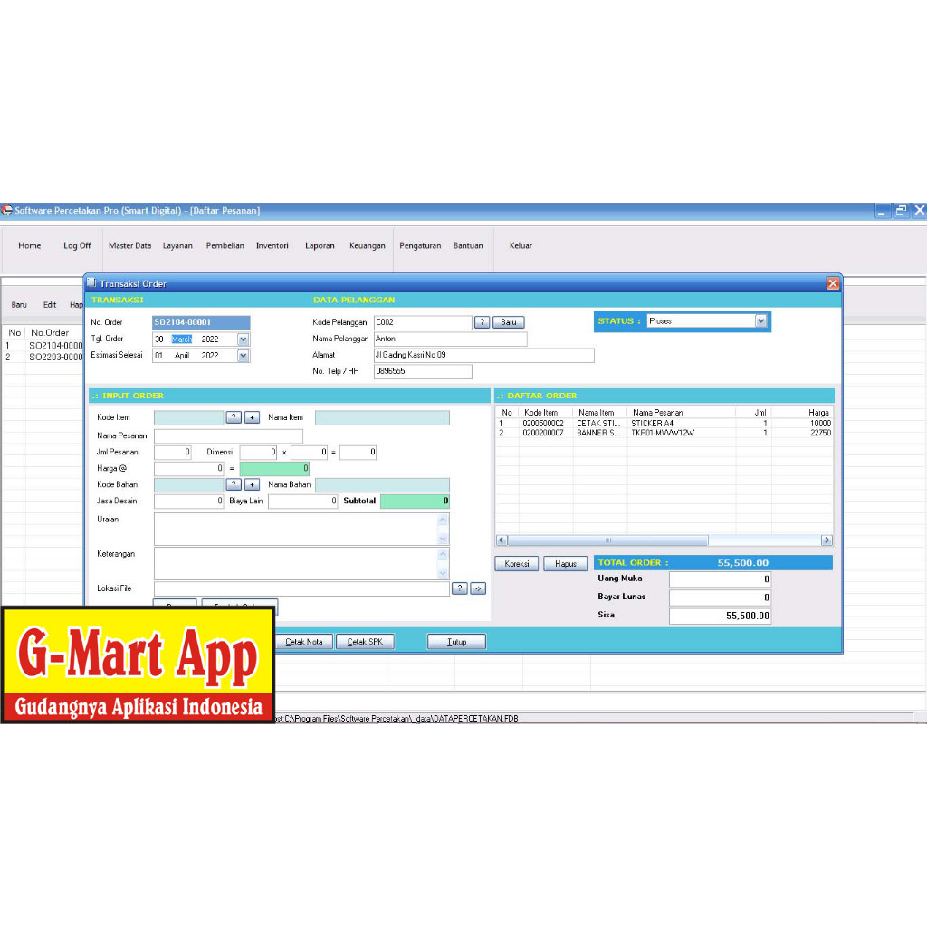 Jual Aplikasi Kasir Percetakan (Bisa Untuk Banyak PC)
