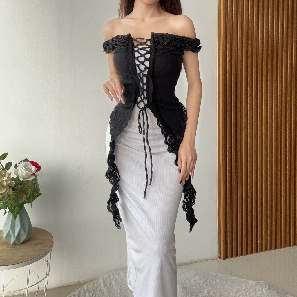 Haivera —— (Real Picture) Geisya Lace Corset Top Atasan Konser Wanita Outfit Konser Wanita Aesthetic