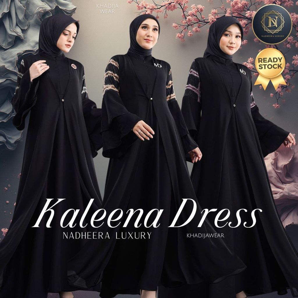 [BISA COD] KALEENA DRESS NADHEERA LUXURY BLACK HITAM GAMIS MEWAH BABYDOLL KALENA KALYNA KALINA
