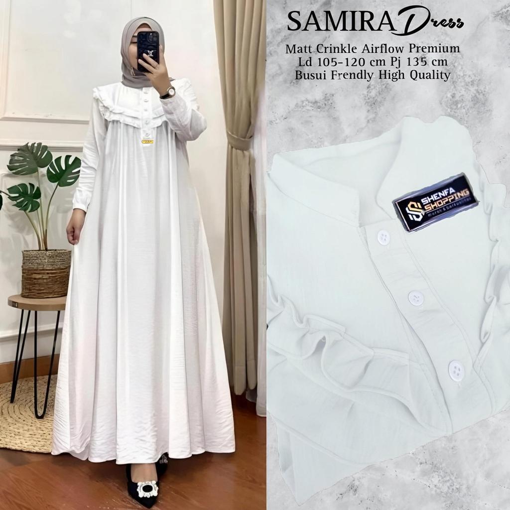 PROMO GAMIS PUTIH ELEGAN BAHAN CRINKLE AIRFLOW TERBARU / GAMIS WANITA JUMBO MODEL REMPEL DADA
