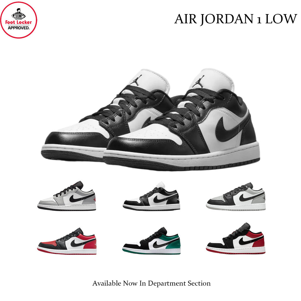Foot Locker Store Sepatu Sneakers Nike Air Jordan 1 Low Black White 'Panda' 100% BNIB Authentic Unis