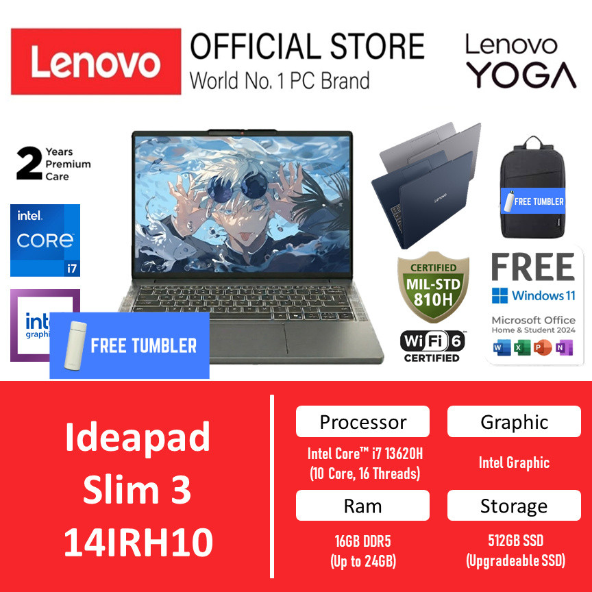 [Free Tumbler] Lenovo Ideapad Slim 3 14IRH10 Intel Core i7 13620H Ram 16GB Storage 512GB SSD Windows