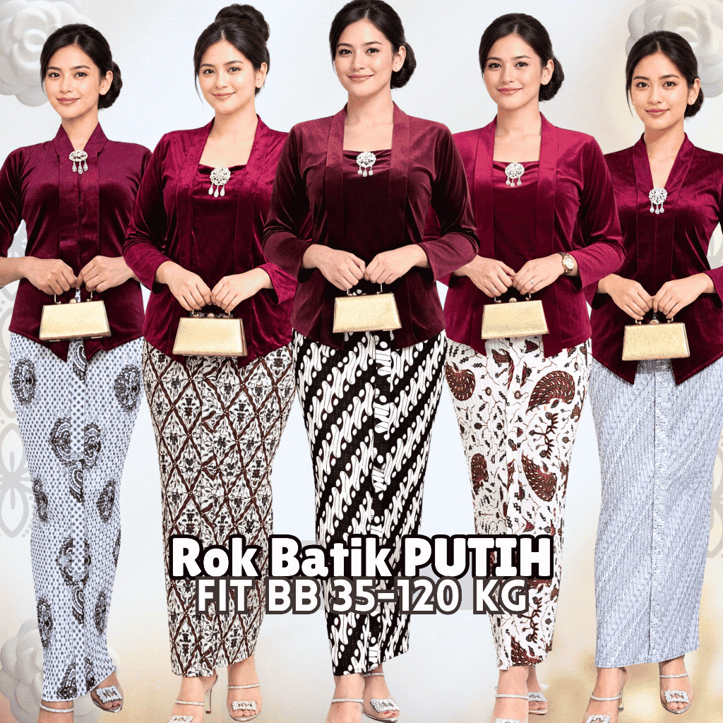 PROMO Rok Batik Putih Plisket Span Bawahan Kebaya Wiru Standar Jumbo Manten Kondangan Wisuda Agustus