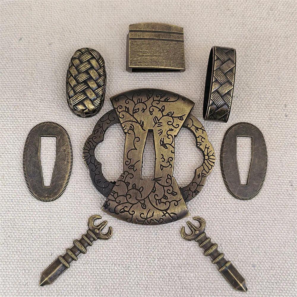 Alloy A Set Tsuba+Menuki+Fuchi+Kashira+Habaki+Seppa Fittings For Japanese Sword Samurai Katana Acces