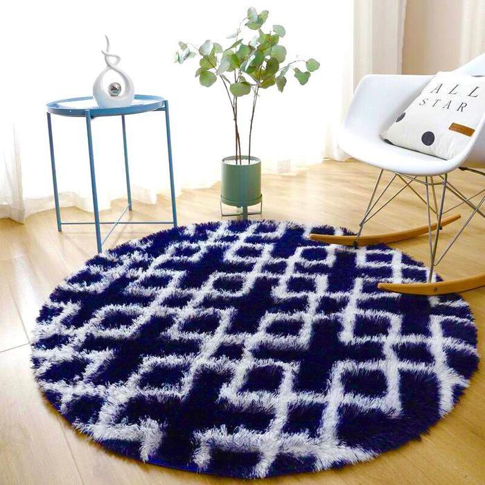 Karpet Bulu Bulat Motif & Ombre Diamater 100cm/Karpet Bulu Lantai Bulat Ambal Busa - F9