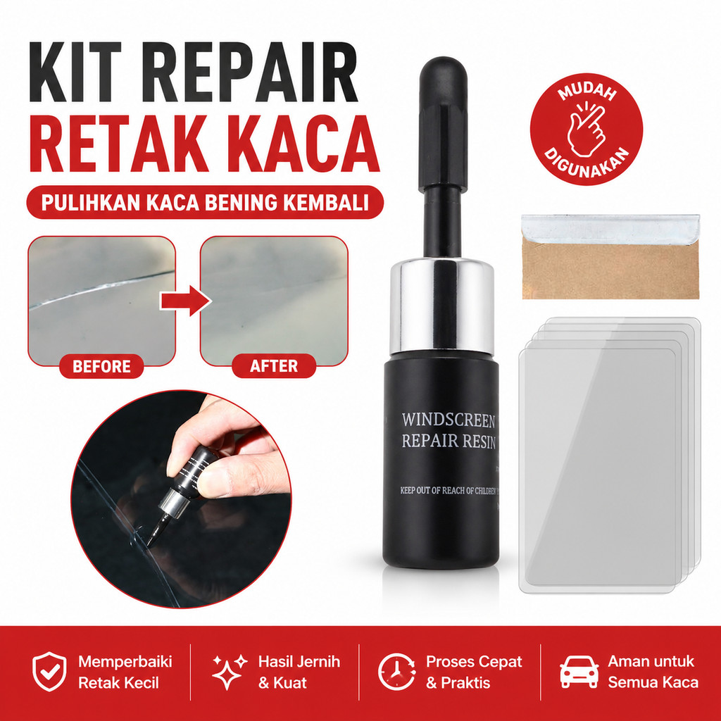Lem Kaca Mobil Retak Tanpa Bekas Lem Kaca Aquarium Bening Super Kuat Penghilang Retak Kaca Mobil Kit
