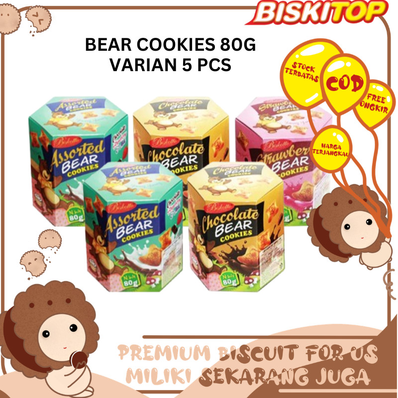 BISKITOP - Bear Cookies 80Gr (VARIAN 5 PCS) Biskuit bentuk boneka renyah dan enak Grosir dan Ecerean