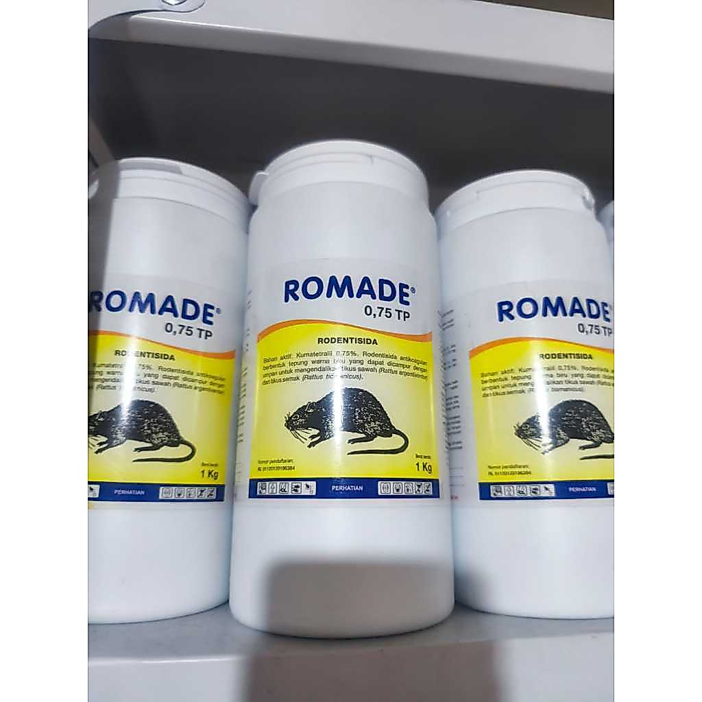 Romade 0,75 TP Rodentisida Bubuk Antikoagulan Tikus Sawah Semak 1KG Biru