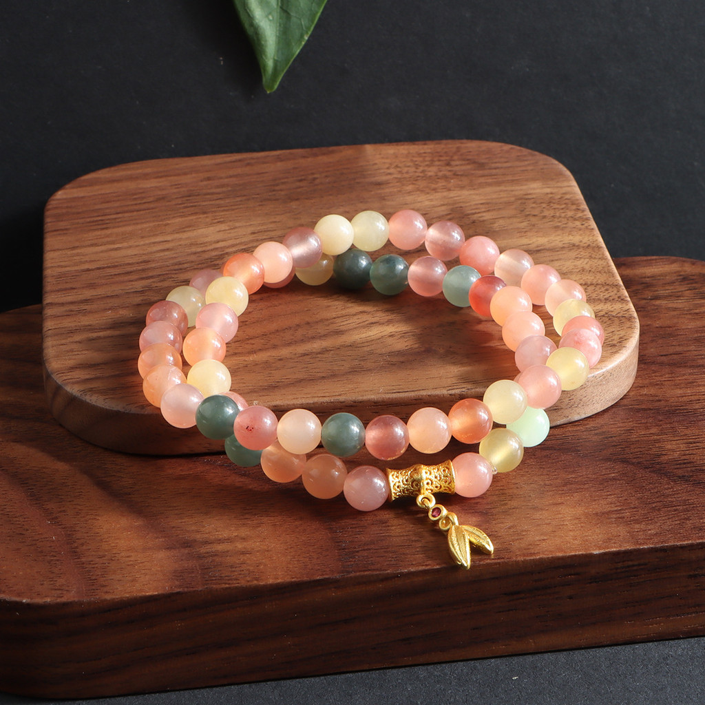 Gelang sutra emas giok pola merah kaya bambu gelang kristal lingkaran ganda