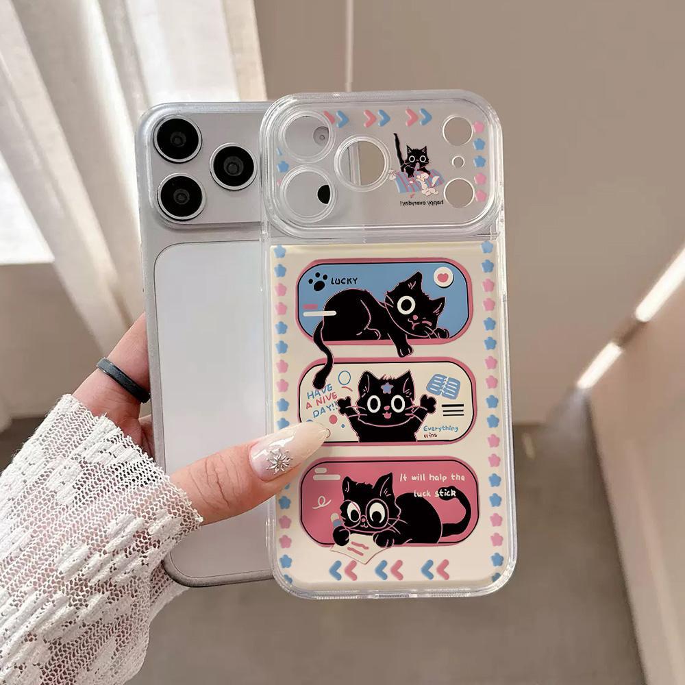 Kucing Hitam Casing Untuk IPhone 13 17 16 15 14 12 11 Pro Max Dopamin Warna Solid Transparan Tahan G