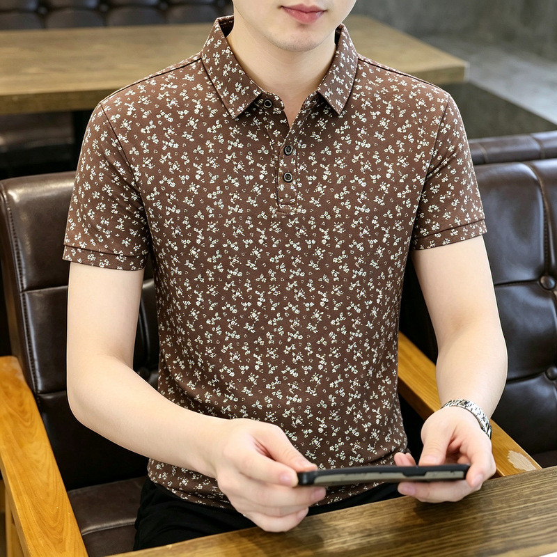 Kaos Polo Pria Full Print Motif Bunga Kecil Polo Shirt Elegan Smart Casual Premium